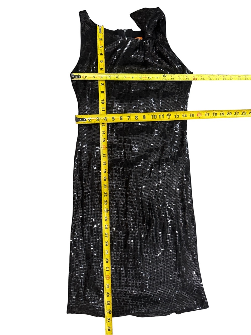 Tory Burch Black Sequin One-Shoulder Dress with Bow Size 4 - Picture 9 of 11